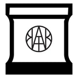 Minimal black and white AEMBR mini pouch with circular monogram design on front