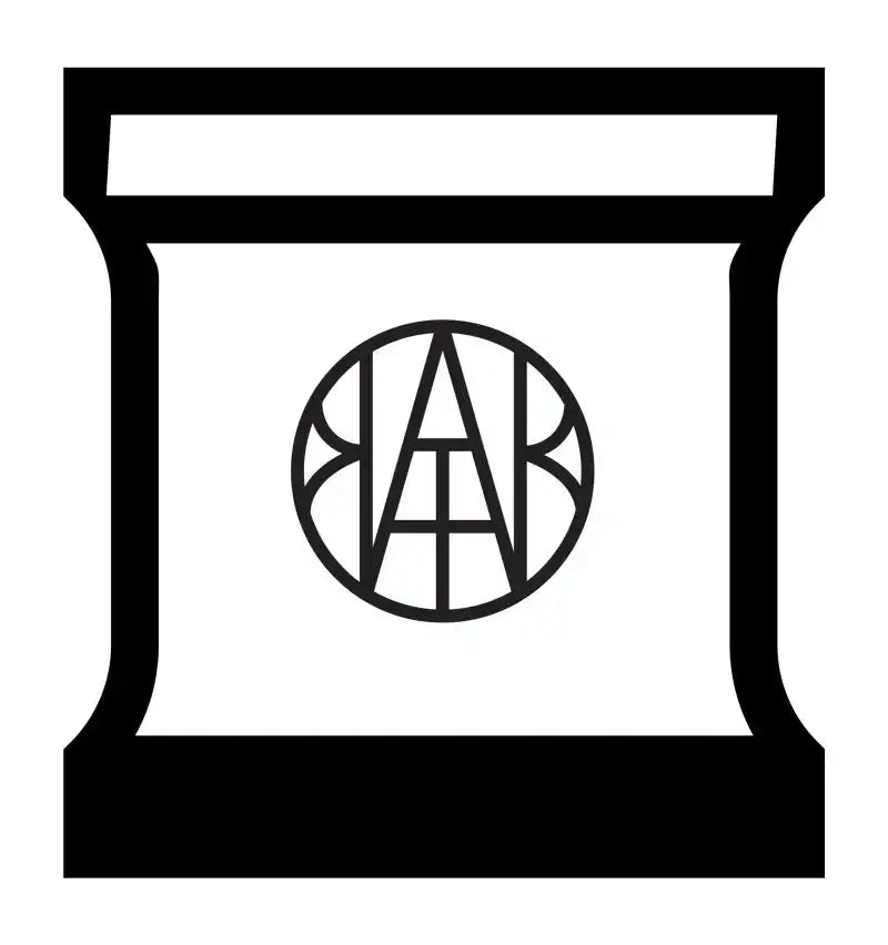 AEMBR mini pouch illustration with bold black outline and monogram logo in the center