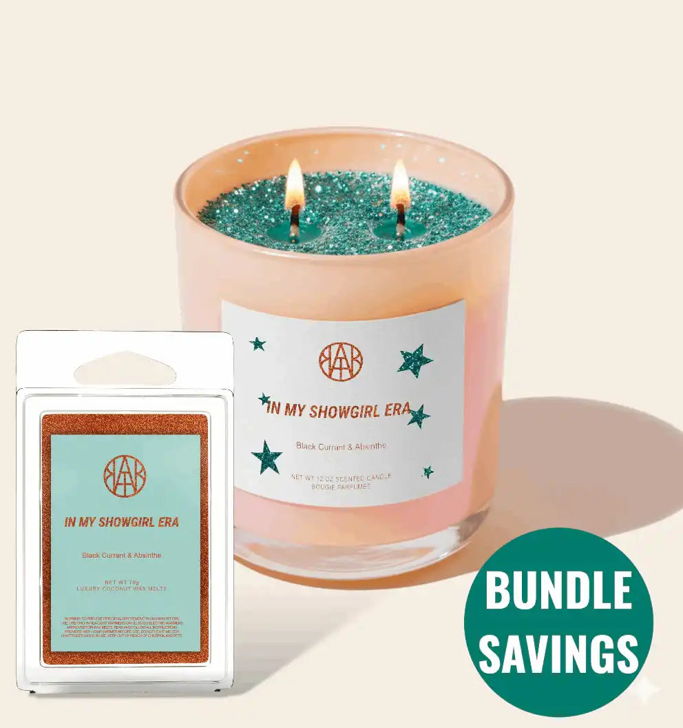 AEMBR In My Showgirl Era bundle with scented candle and wax melts, black currant & absinthe, bundle savings