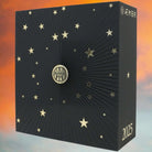 AEMBR 2025 black advent calendar box with gold stars and logo, set against a sunset background