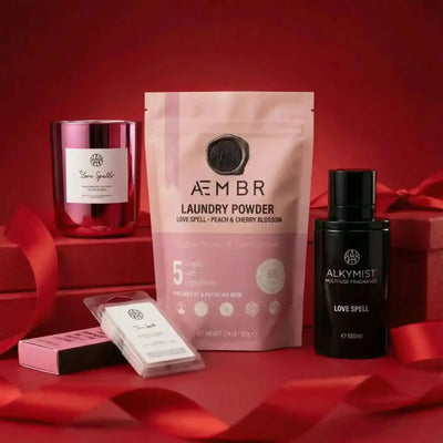 AEMBR Ultimate Love Spell Bundle including a candle, detergent, Alkymist, and more, displayed with all items together.