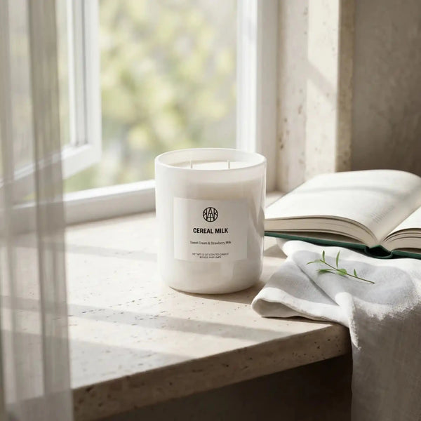 AEMBR Cereal Milk Candle with a creamy, milk-inspired design, perfect for cozy home decor and aromatic ambiance.
