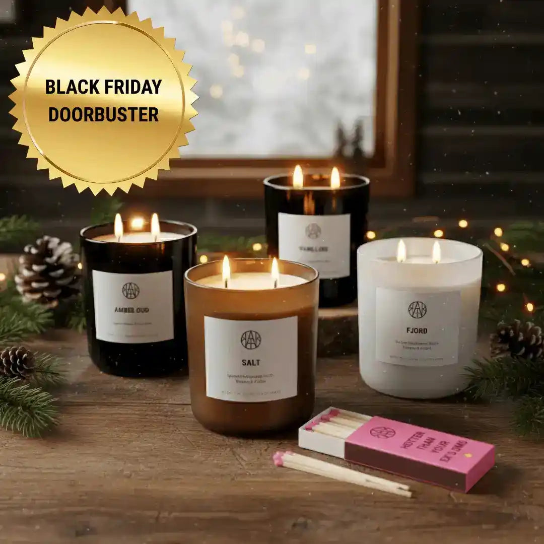 AEMBR Four Seasons Candle Set with free Sassy Sticks, featuring four scented candles in decorative containers for seasonal ambiance.