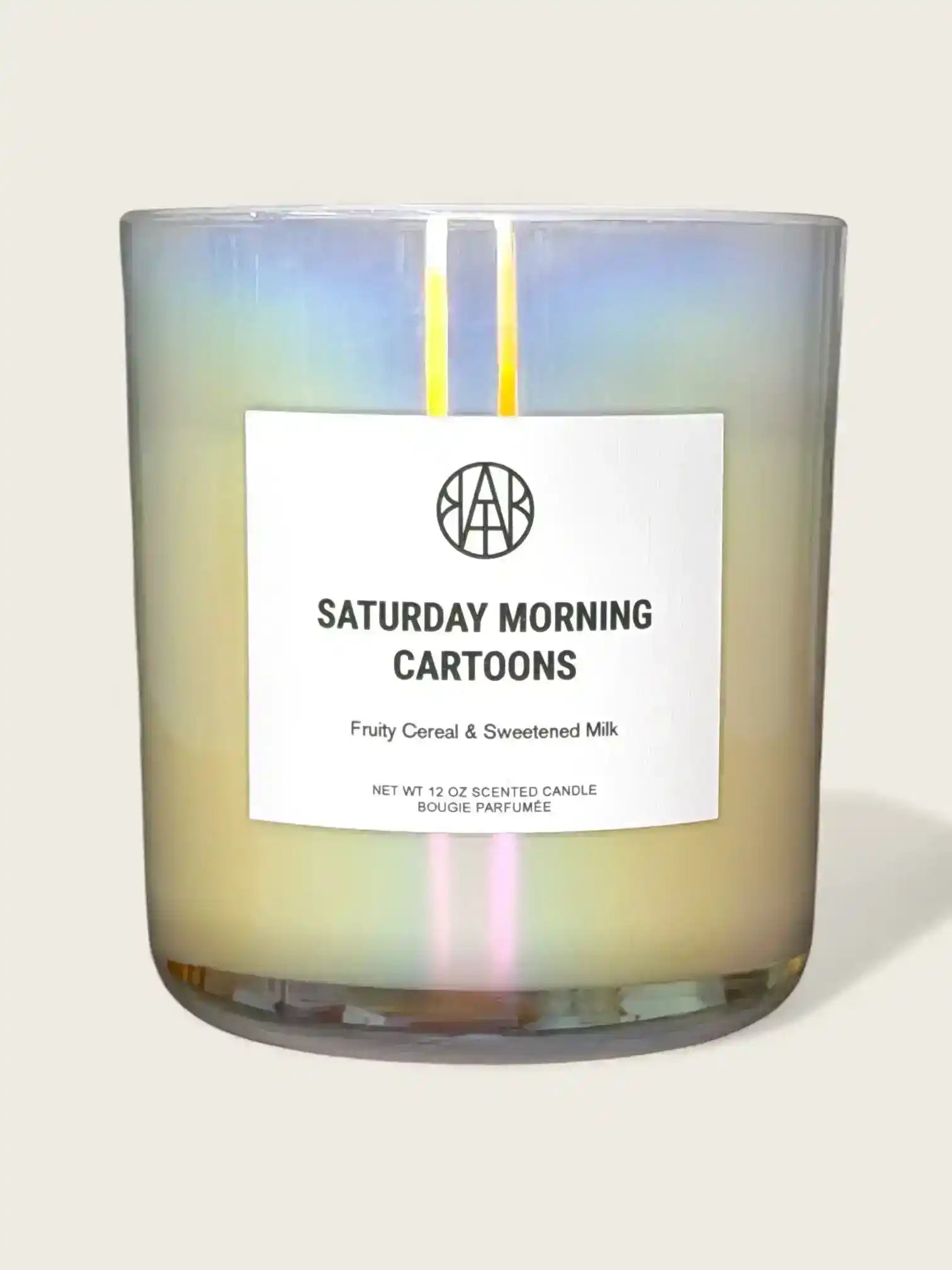 AEMBR Saturday Morning Cartoons Candle showing a colorful, cartoon-themed candle with playful designs and vibrant colors.