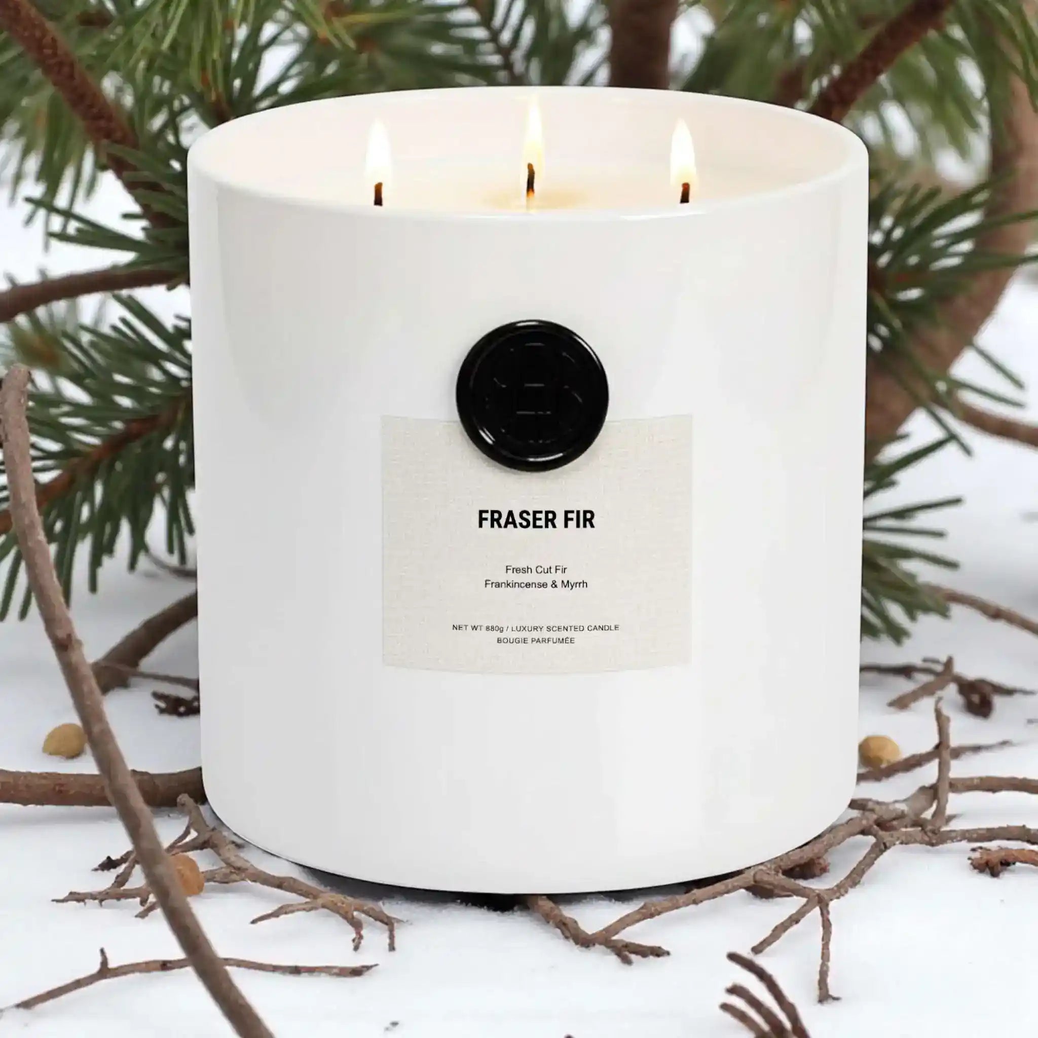 AEMBR The Viking scented candle with Fraser Fir, Balsam, Frankincense, and Myrrh in a glass jar, showcasing the candle's design.