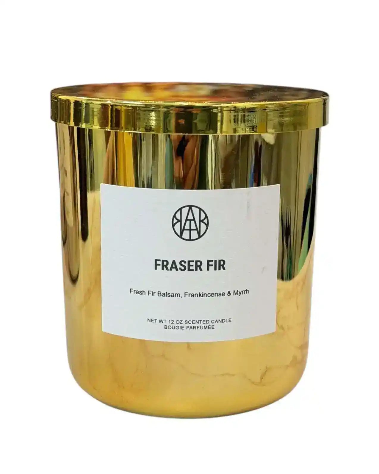 AEMBR Fraser Fir candles in silver and gold editions with pinecone and berry decorations, perfect for festive holiday decor.