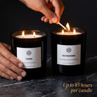 Father's Day Candle Set — In-Use Lifestyle — Lighting the Old Fashioned & Tuxedo candles on dark marble
