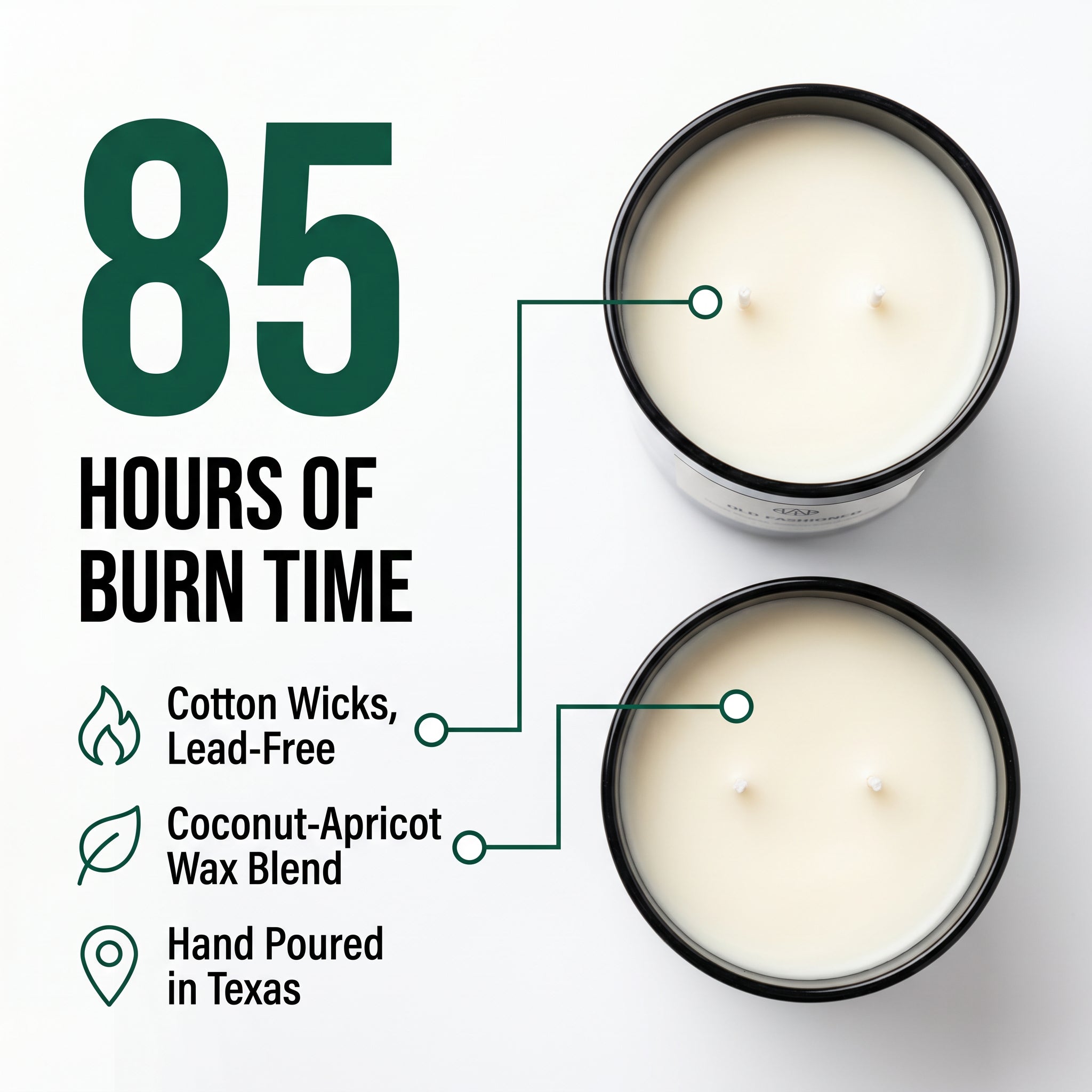 Father's Day Candle Set — 85 Hours Burn Time — Overhead view — Cotton Wicks Coconut-Apricot Wax Hand Poured in Texas