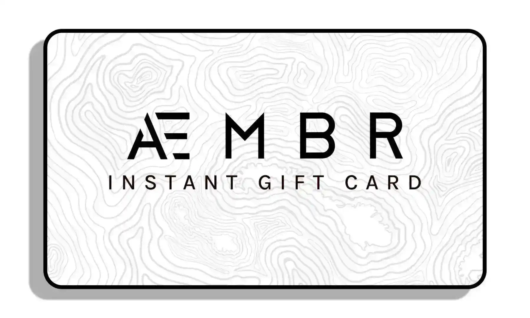 AEMBR E-Gift Card displayed with a sleek design, available in $25 value, perfect for gifting through digital delivery.