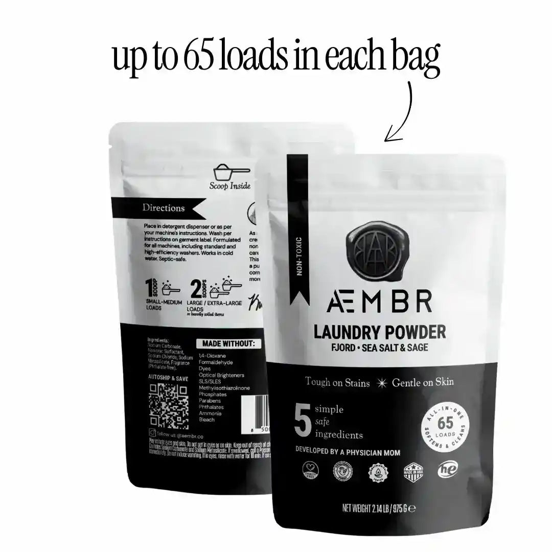 Non-toxic laundry powder with sea salt and sage, 65 loads per bag, tough on stains