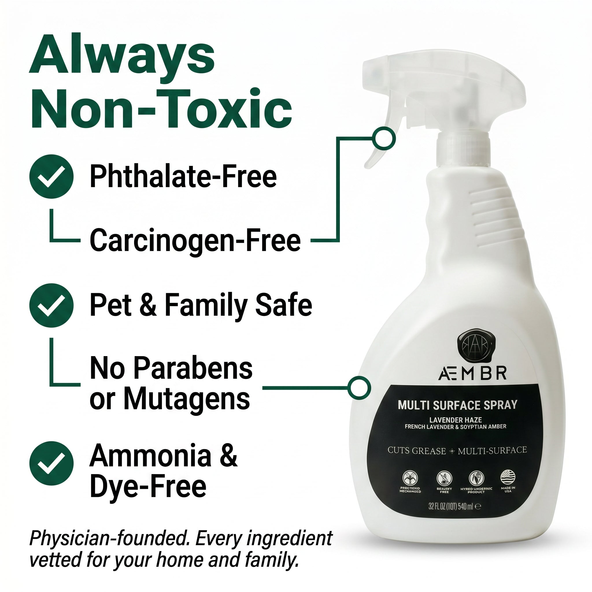 AEMBR Multi Surface Spray 6-Pack - Always non-toxic: phthalate-free, carcinogen-free, pet and family safe, ammonia and dye-free