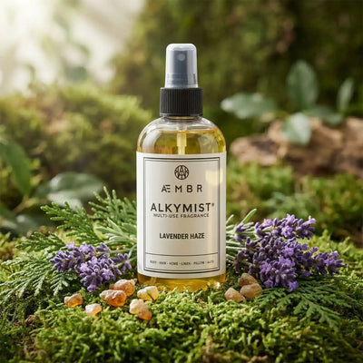AEMBR Alkymist® Lavender Haze Room Spray bottle with a sleek design, showcasing the multi-use fragrance for home or space.