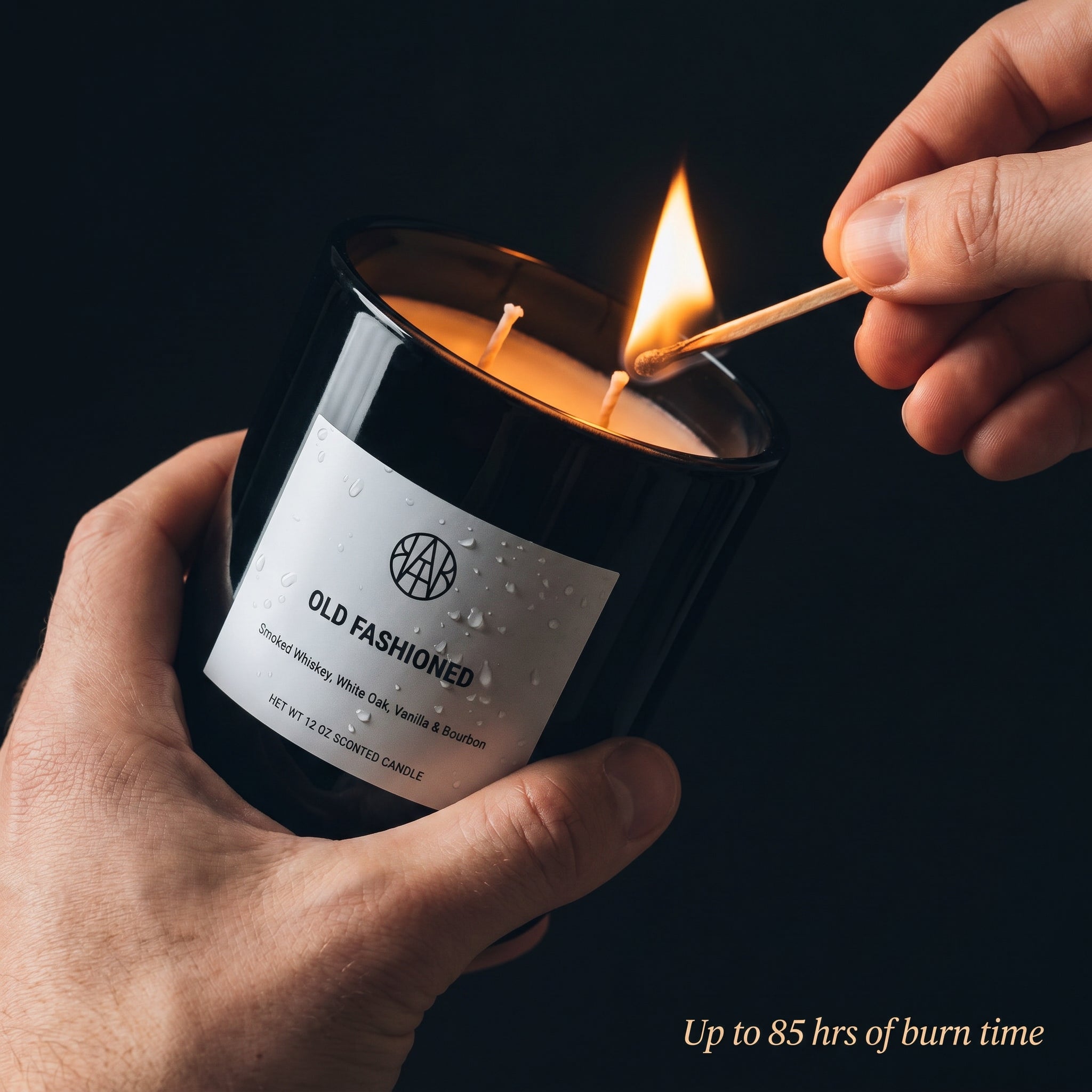 Old Fashioned Candle — In-Use Lifestyle — Lighting the candle with a match on a dark background