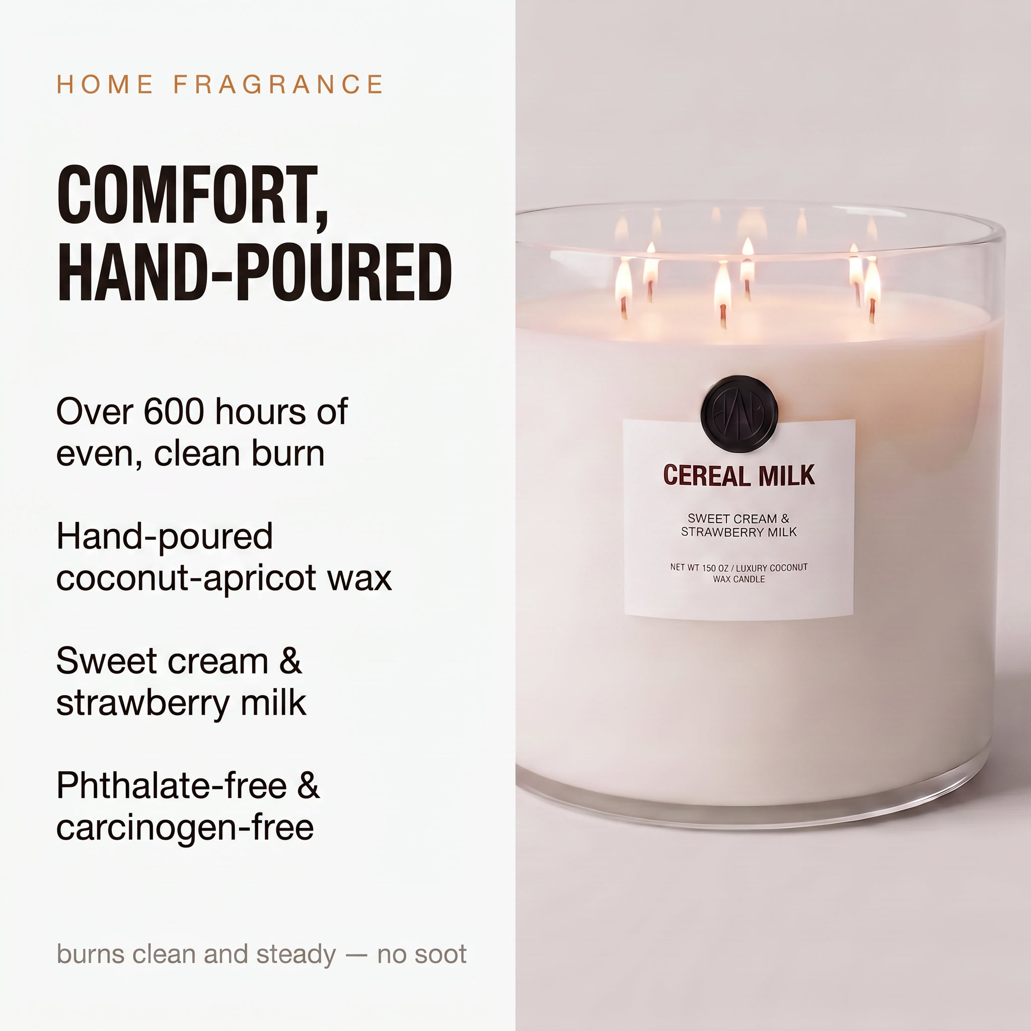 Cereal Milk Valkyrie candle hero — comfort, hand-poured, over 600 hours burn time