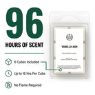 VANILLA ASH Wax Melt 96 hours of scent — 6 cubes included, up to 16 hrs per cube, no flame required