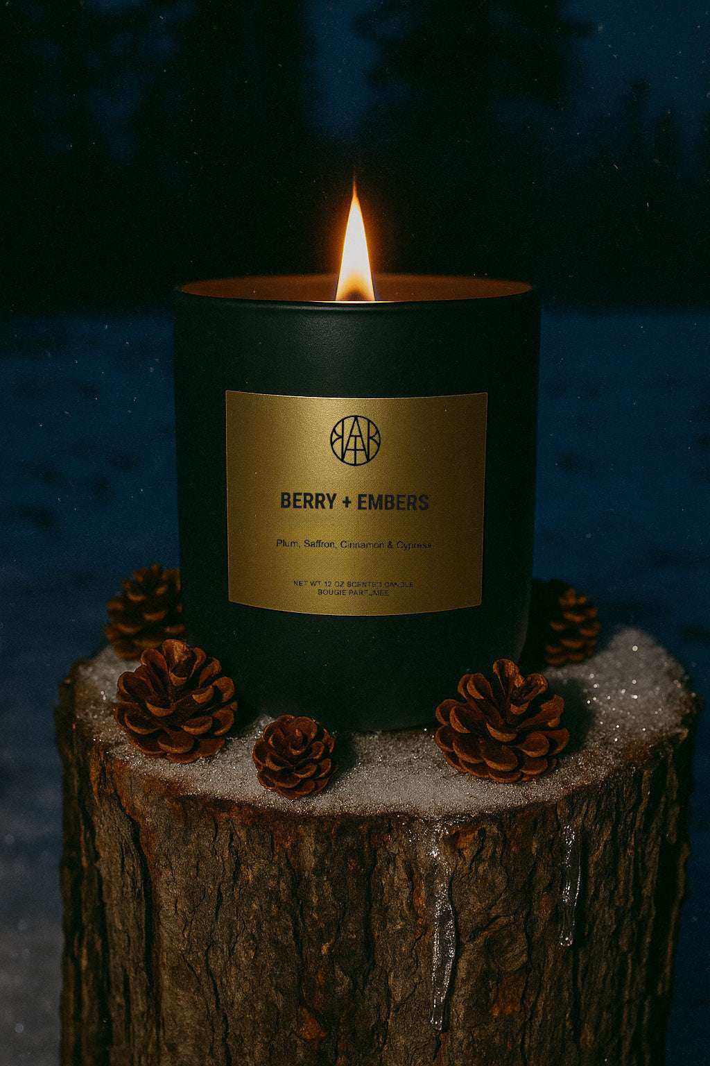 AEMBR Berry + Embers wax melts in a clear plastic package, showcasing vibrant wax pieces with berry and ember scent themes.