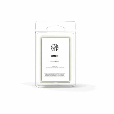 AEMBR Limon Wax Melt in a clear container, showcasing fresh lemon scent and vibrant yellow color for wax melts fragrance.