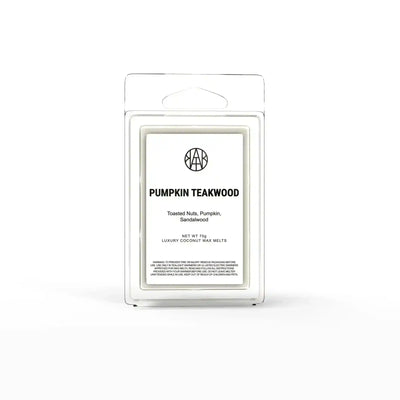AEMBR Pumpkin Teakwood Wax Melt, aromatic wax melts with pumpkin and teakwood scent, displayed in a clear container.