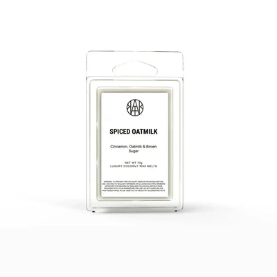 AEMBR Spiced Oatmilk Wax Melts in a warm-toned display, showcasing the creamy, spiced aroma of the scented wax melts.