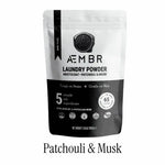 AEMBR non-toxic laundry powder packaging, aristocrat patchouli & musk scent, 65 loads