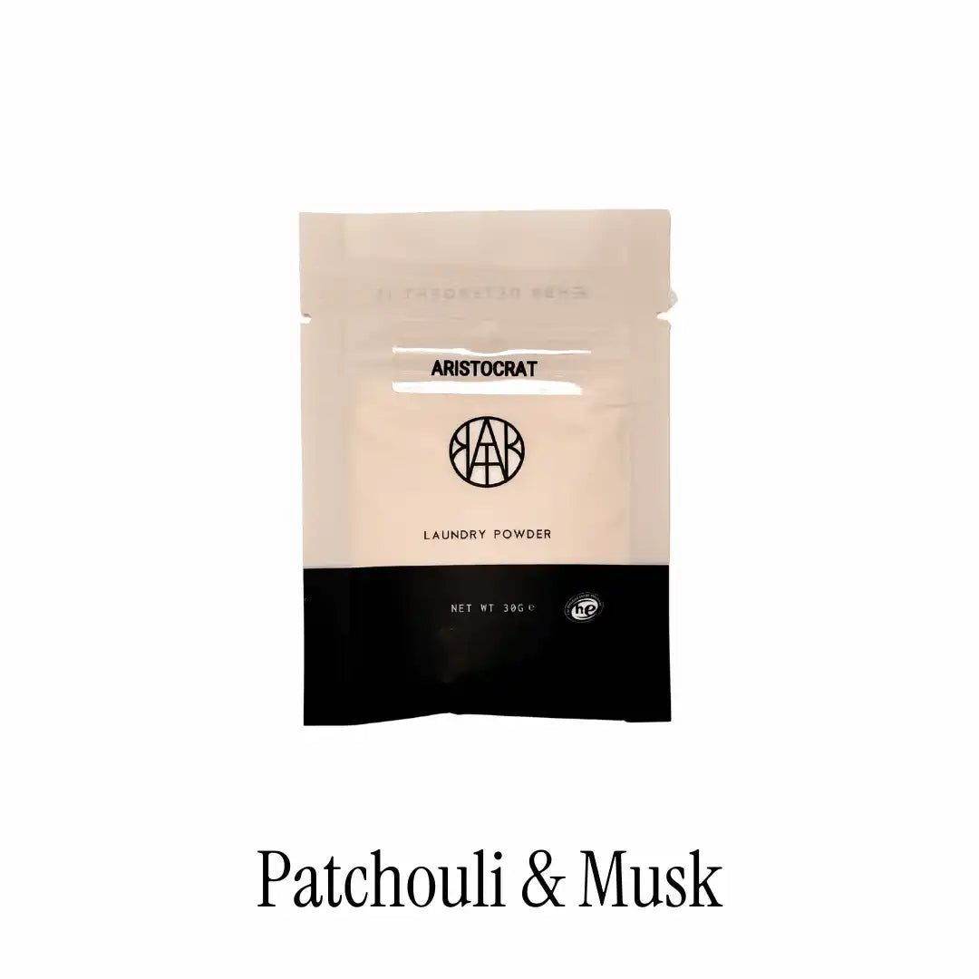 AEMBR Aristocrat Patchouli & Musk laundry powder pouch, non-toxic detergent