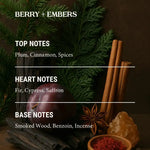 Berry + Embers scent notes with plum, cinnamon sticks, fir branches, star anise, and resin.