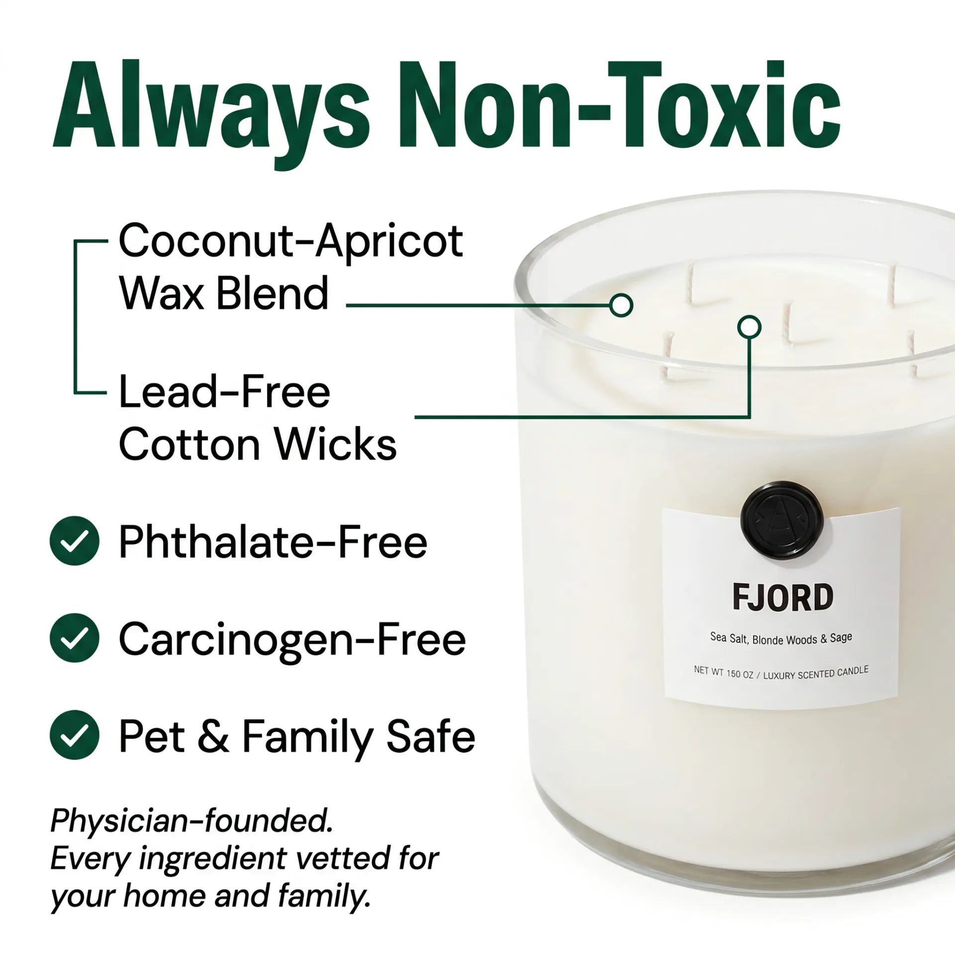 Always non-toxic candle phthalate-free carcinogen-free coconut apricot wax lead-free cotton wicks