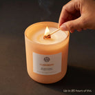 AEMBR Cloudberry Candle with a clear glass holder and a lit wick, showcasing a cozy, aromatic candle for home decor.