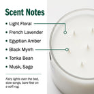 AEMBR The Valkyrie Lavender Haze candle with a sleek glass jar and lavender-colored wax, emitting a calming fragrance.