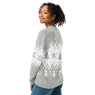 AEMBR classic fit gray knitted crew neck sweater with winter pattern, modeled from the back.