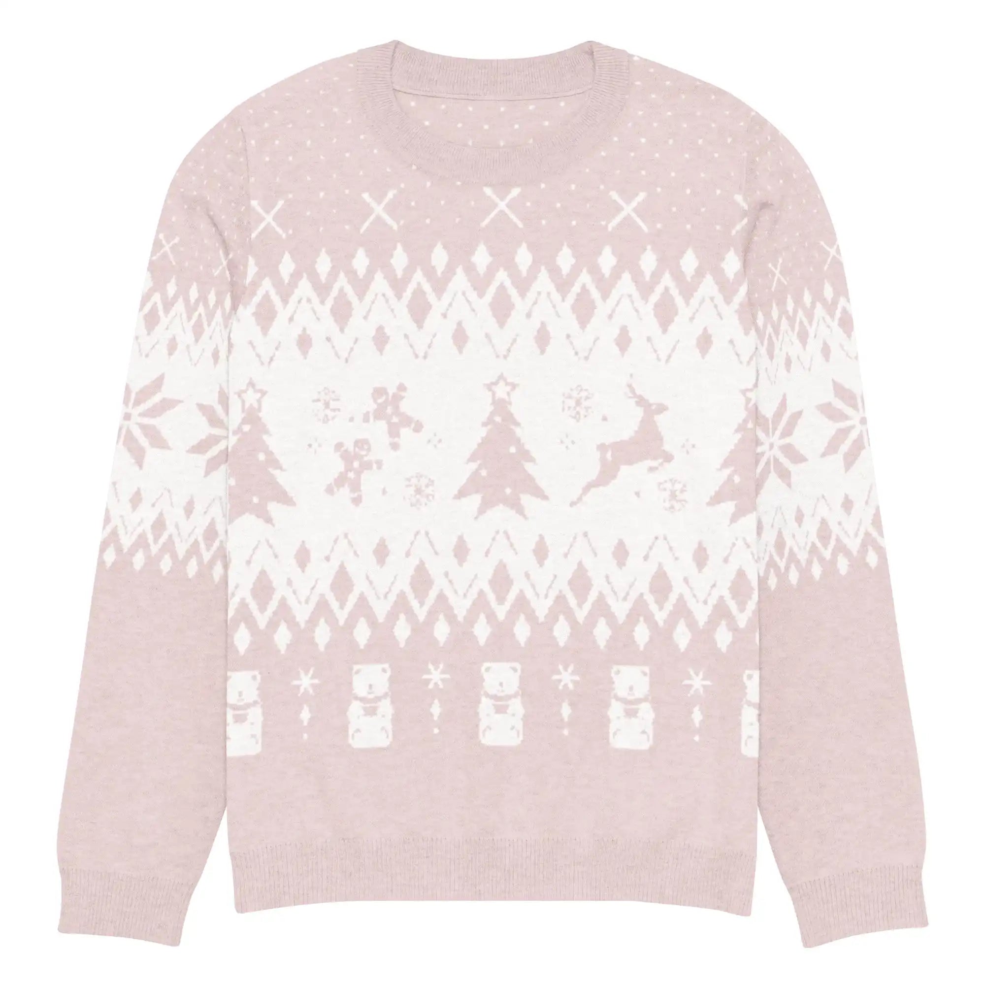 AEMBR classic-fit pink and white knitted crew neck sweater with Christmas pattern