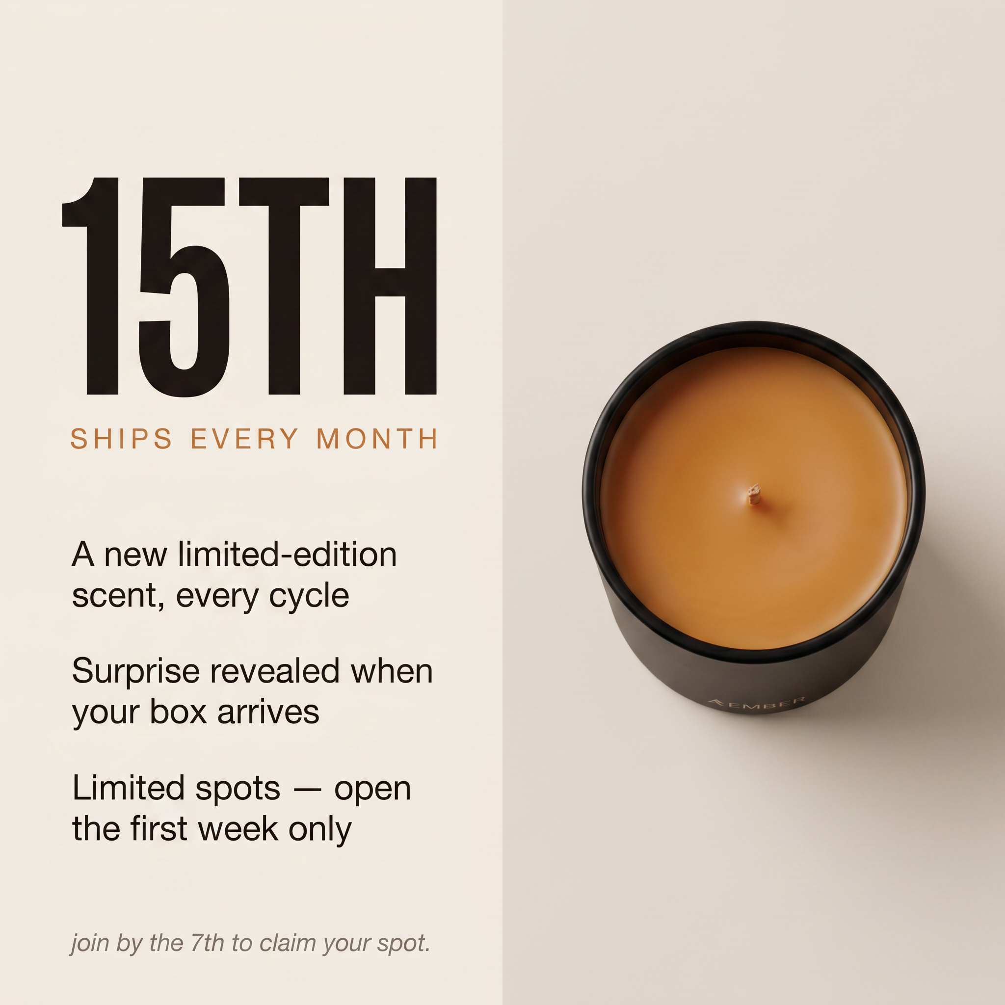 AEMBR Candle of the Month Club — ships the 15th every month. Limited spots, join by the 7th.