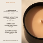 AEMBR Candle of the Month Club — what's inside: 11–12 oz candle, coconut-apricot wax, cotton wick, clean phthalate-free fragrance.