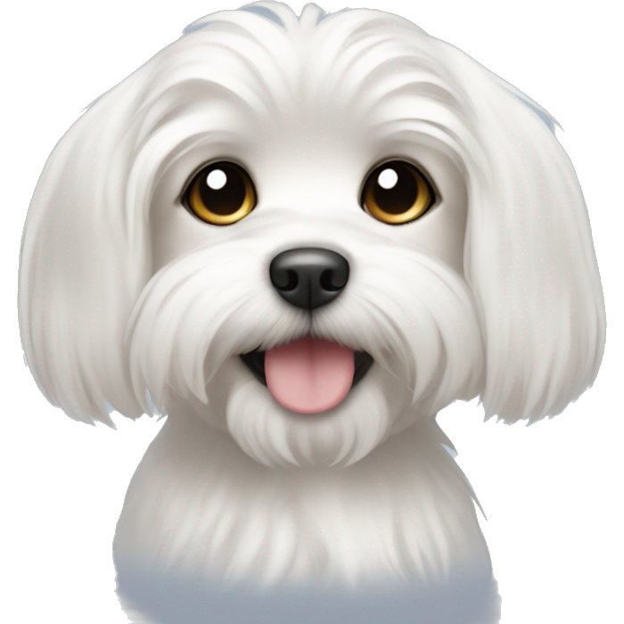 Cute Maltese puppy emoji with long ear hair and short muzzle, non-toxic home decor theme