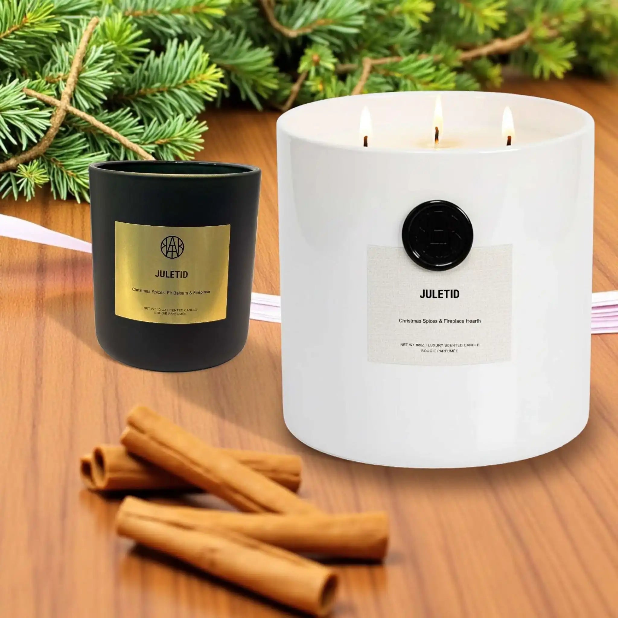 AEMBR Juletid luxury scented candles with pine branches and cinnamon sticks, non-toxic home fragrance