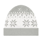 AEMBR grey and white knitted beanie with snowflake pattern, folded cuff, winter hat