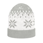 AEMBR grey and white knitted beanie with snowflake pattern, winter hat, back view