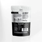 Back of AEMBR laundry powder bag showing non-toxic, fragrance-free detergent ingredients and usage instructions