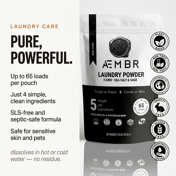 AEMBR Laundry Powder — Pure, Powerful. Up to 65 loads, SLS-free, septic-safe, pet & family safe.