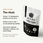 AEMBR Laundry Powder how to use — Scoop 1–2 tablespoons into the drum. Works in hot or cold water.