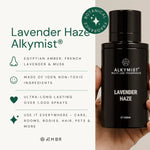 AEMBR Lavender Haze AlKymist non-toxic multi-use fragrance bottle with product features listed.