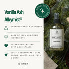 AEMBR Alkymist Vanilla Ash non-toxic room spray bottle on moss, botanical fragrance