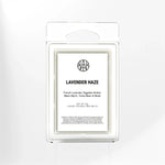AEMBR Lavender Haze luxury coconut wax melts in clear plastic packaging, minimalist label.