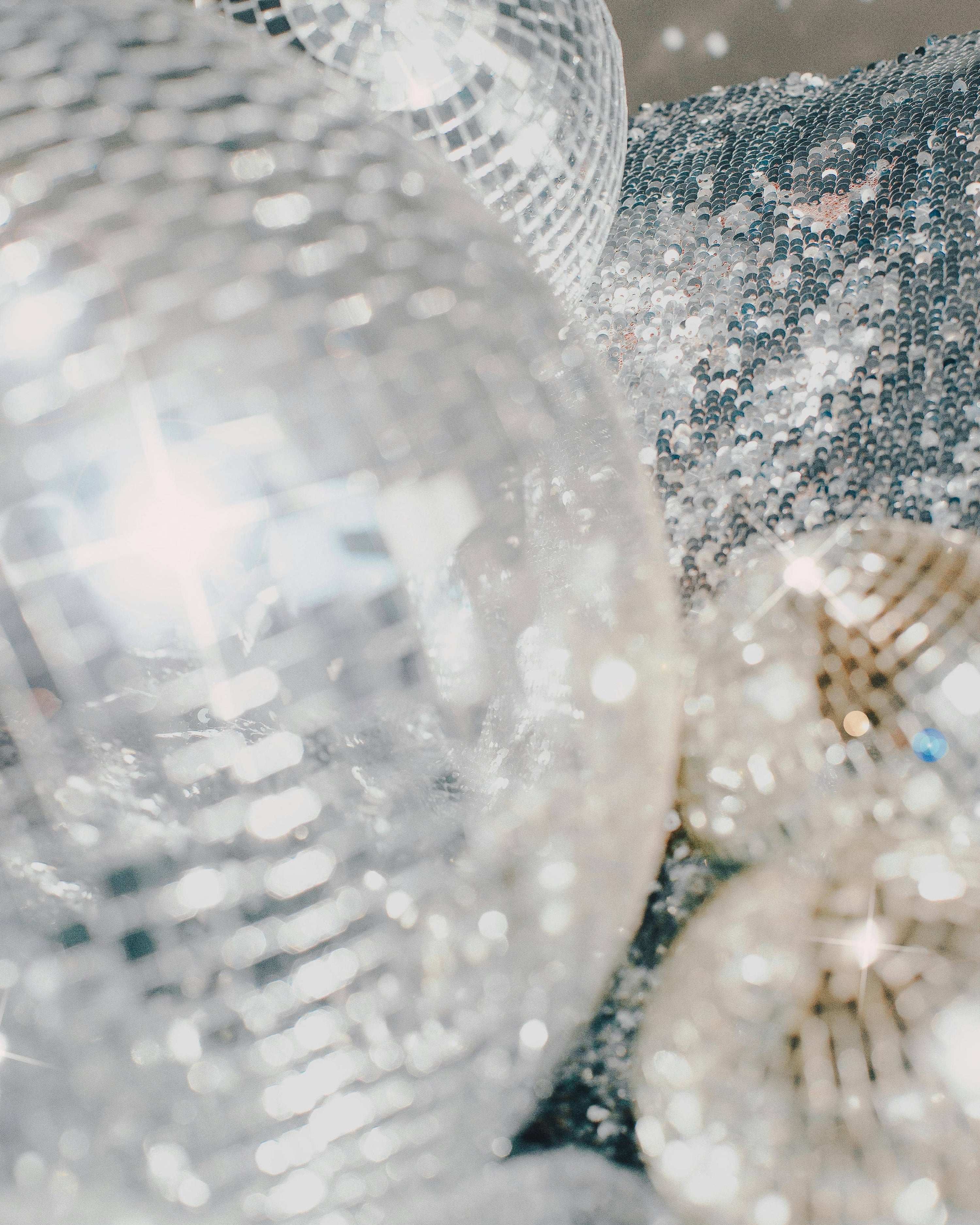 Close-up of decorative glass balls with a textured surface