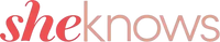 sheknows logo in gradient red and pink text on a white background