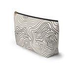 AEMBR travel pouch bag with black contour line pattern, zippered top, cream background