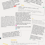 AEMBR customer reviews collage praising non-toxic candles for unique scents and high quality.