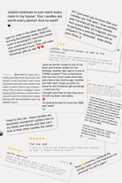 AEMBR customer reviews collage highlighting non-toxic candle scents and positive feedback.